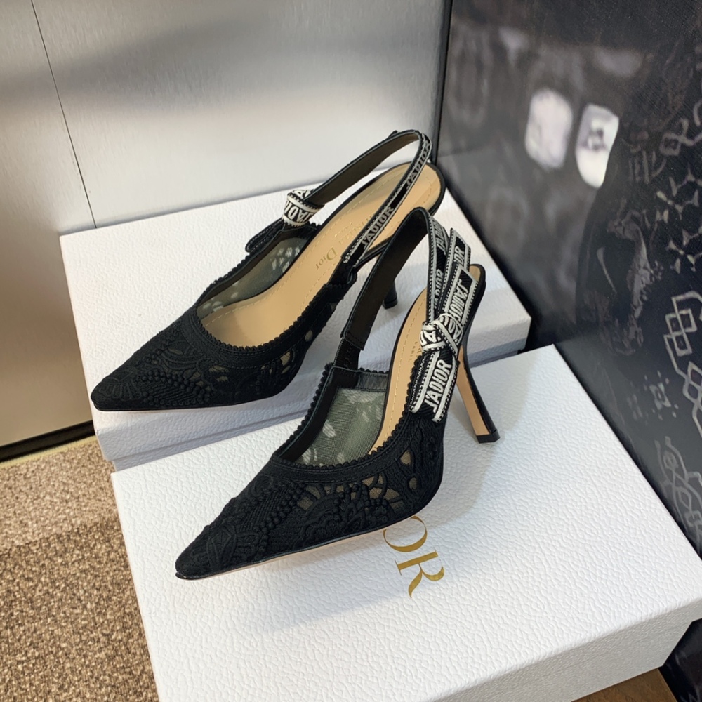 Dio Women's Quake Oblique Jacquard Embroidery Pointed Toe Slingback/High Heels Elegant Korean Style Office Shoes