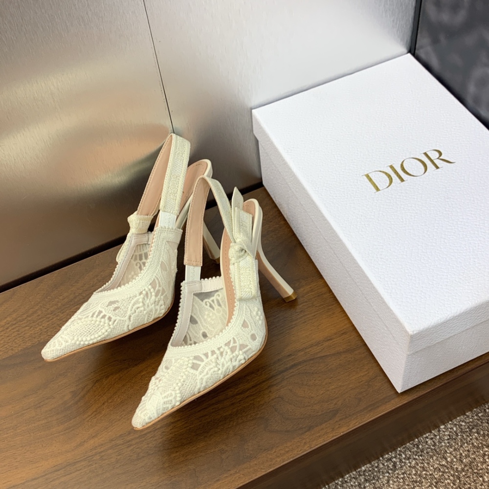 Dio Women's Quake Oblique Jacquard Embroidery Pointed Toe Slingback/High Heels Elegant Korean Style Office Shoes
