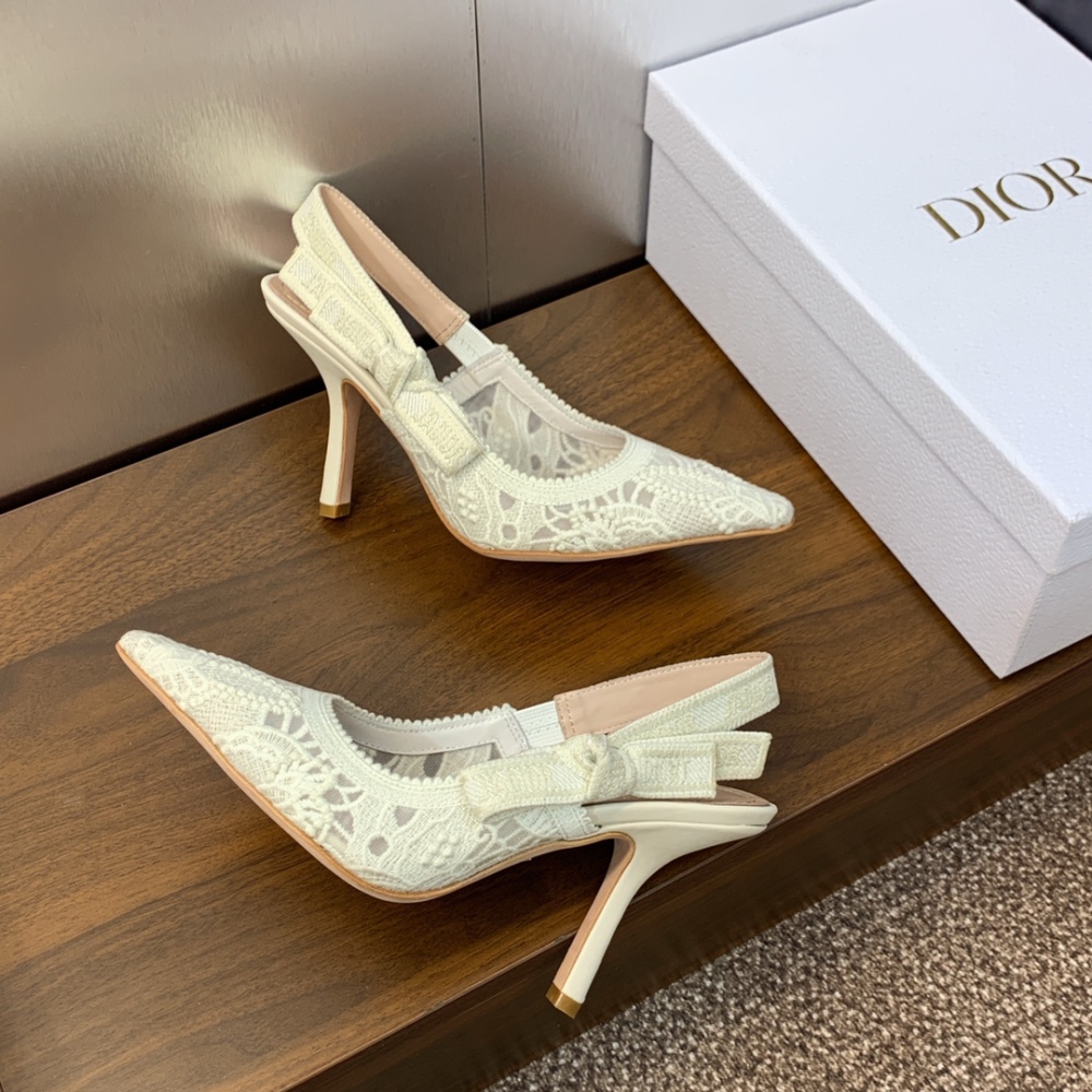 Dio Women's Quake Oblique Jacquard Embroidery Pointed Toe Slingback/High Heels Elegant Korean Style Office Shoes
