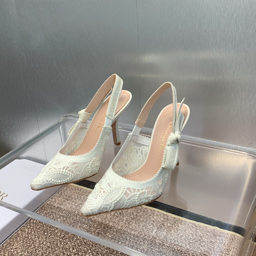 Dio Women's Quake Oblique Jacquard Embroidery Pointed Toe Slingback/High Heels Elegant Korean Style Office Shoes