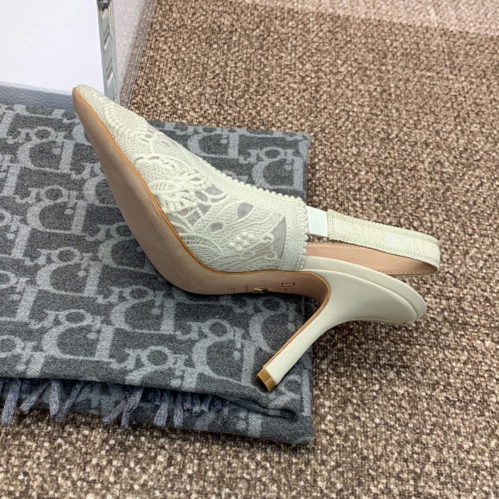 Dio Women's Quake Oblique Jacquard Embroidery Pointed Toe Slingback/High Heels Elegant Korean Style Office Shoes