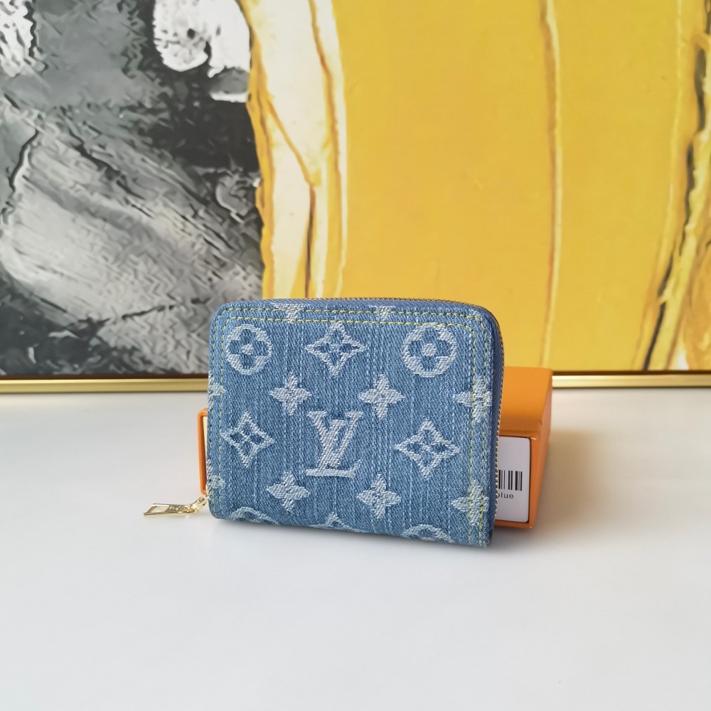 LV Casual Womens Mens Blue Denim Flower Wallets M82957
