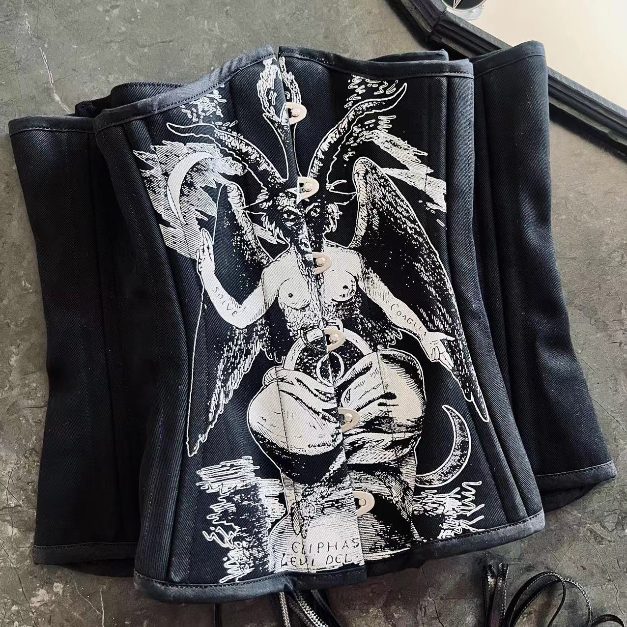 IOCave Gothic Baphomet Satan Spiral steel Bones Lace Up Under bust Corset