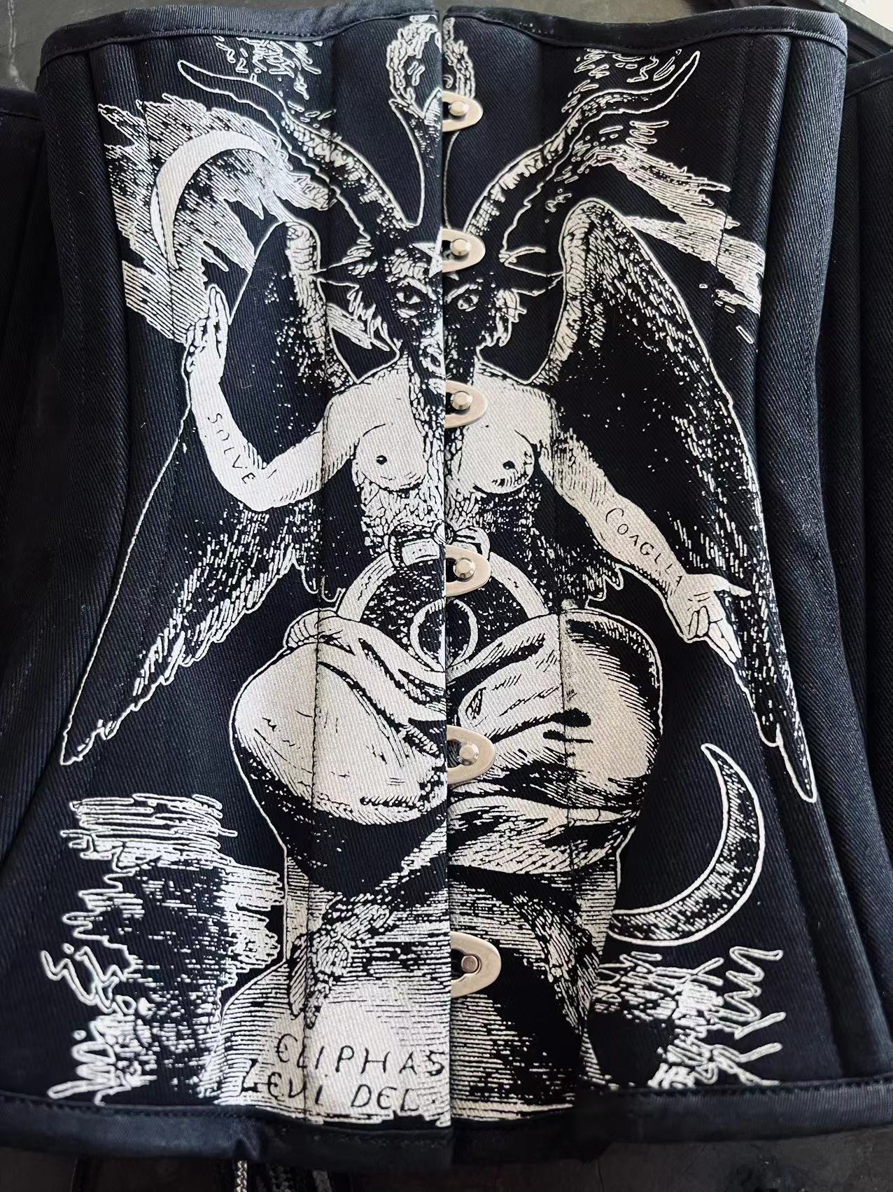 IOCave Gothic Baphomet Satan Spiral steel Bones Lace Up Under bust Corset