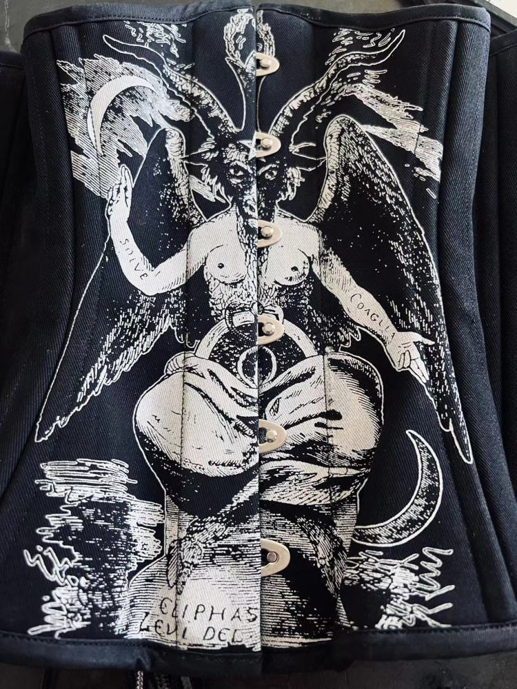 IOCave Gothic Baphomet Satan Spiral steel Bones Lace Up Under bust Corset