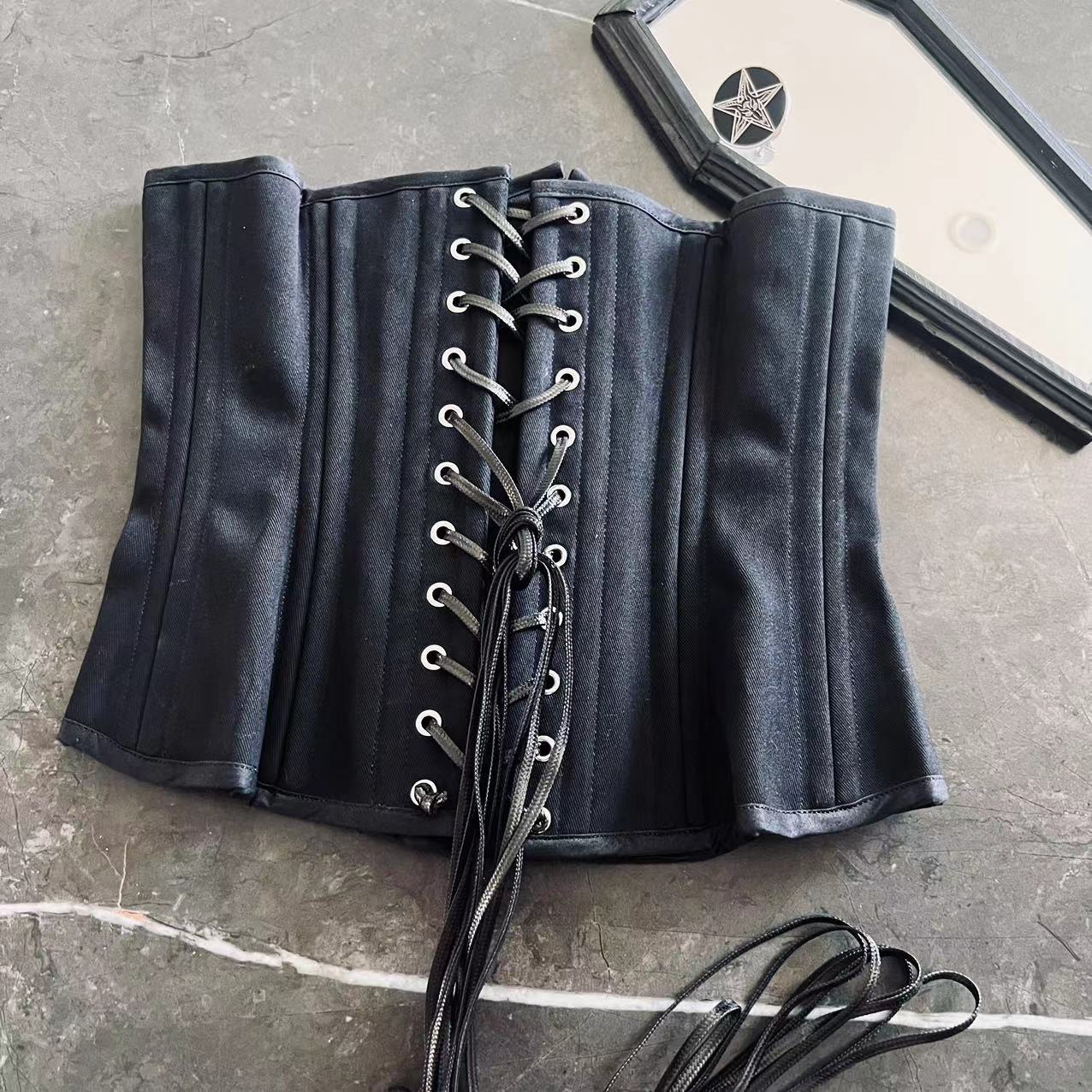 IOCave Gothic Baphomet Satan Spiral steel Bones Lace Up Under bust Corset