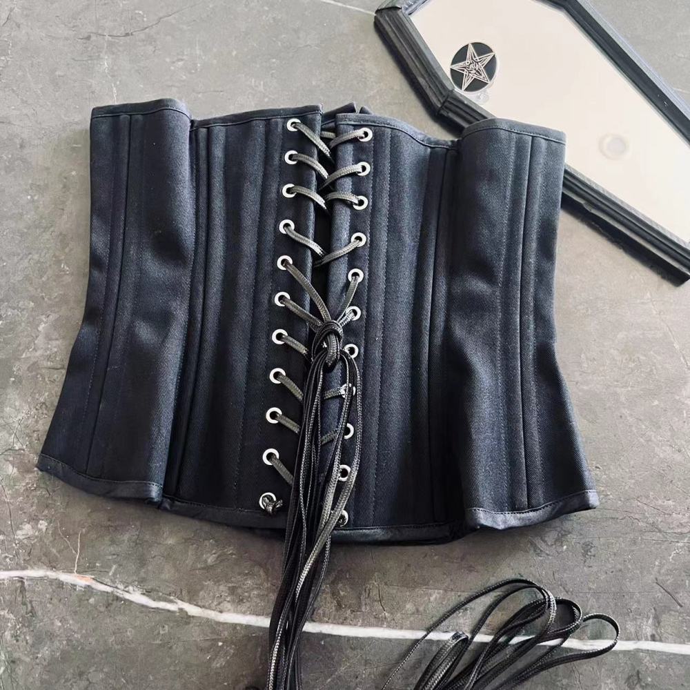 IOCave Gothic Baphomet Satan Spiral steel Bones Lace Up Under bust Corset