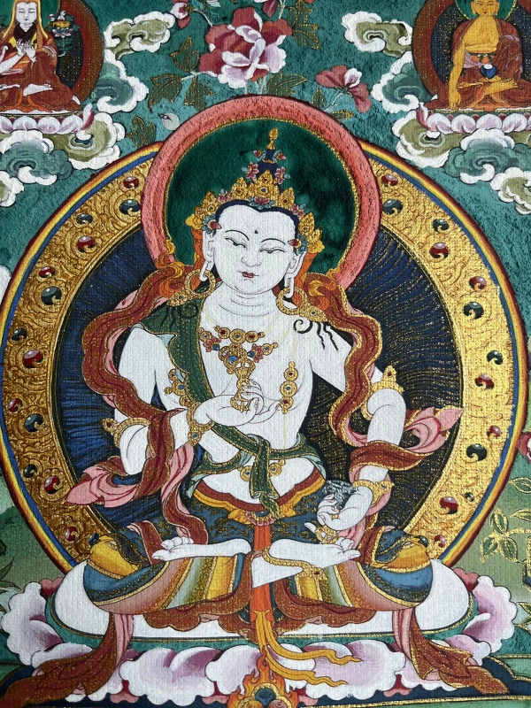 Tibetan hand-painted Thangka of 'White Tara' 20X15cm