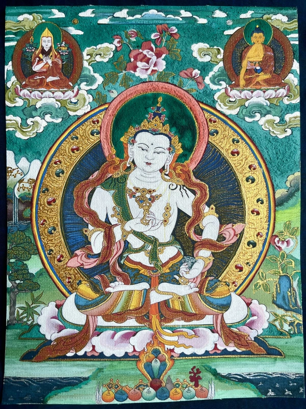 Tibetan hand-painted Thangka of 'White Tara' 20X15cm