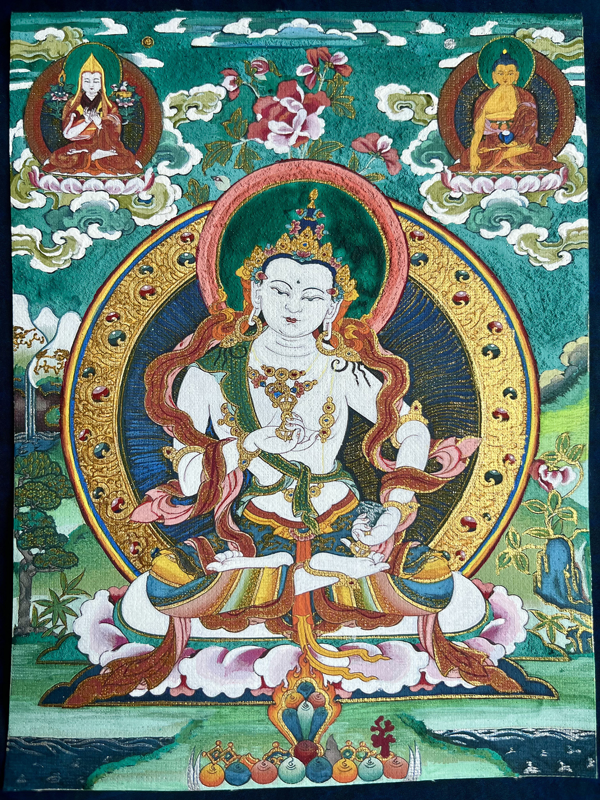 Tibetan hand-painted Thangka of 'White Tara' 20X15cm