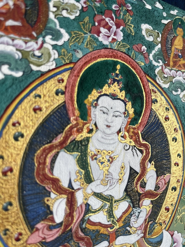 Tibetan hand-painted Thangka of 'White Tara' 20X15cm