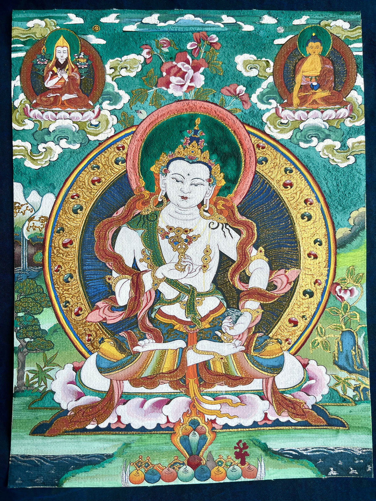 Tibetan hand-painted Thangka of 'White Tara' 20X15cm