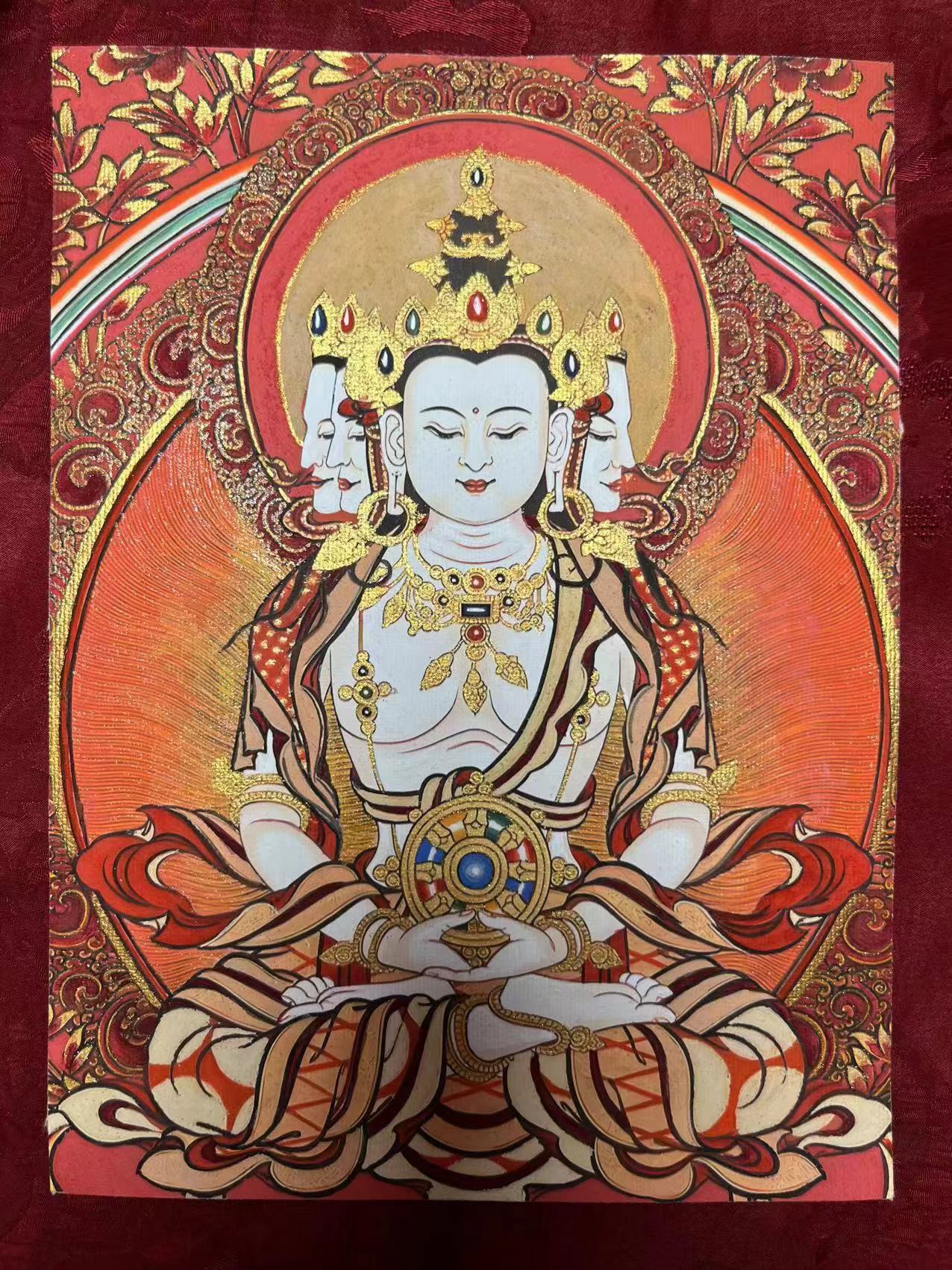 Tibetan hand-painted Thangka of 'Dainichi Nyorai' 20X15cm