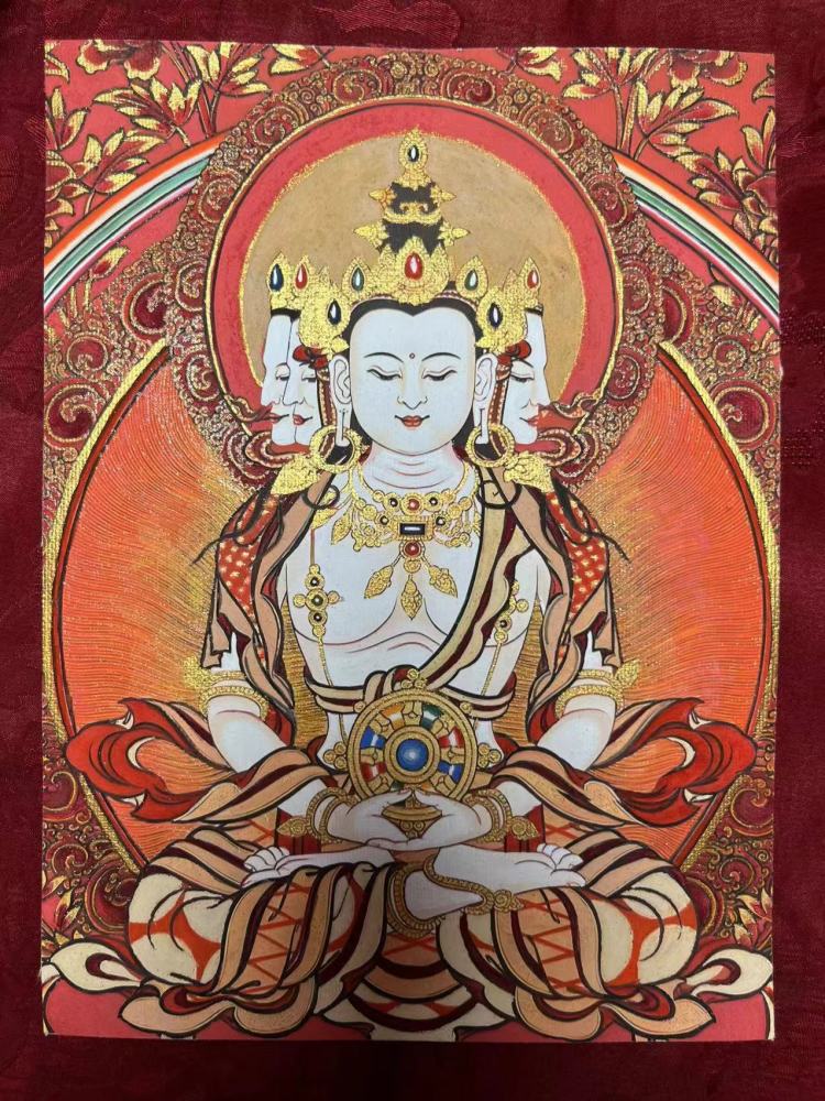 Tibetan hand-painted Thangka of 'Dainichi Nyorai' 20X15cm