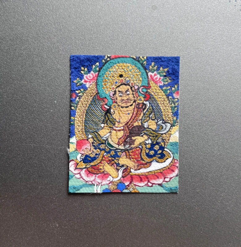 Auspicious Thangka Tibetan Artist Hand-painted Gawu Box Necklace Yellow Jambhala