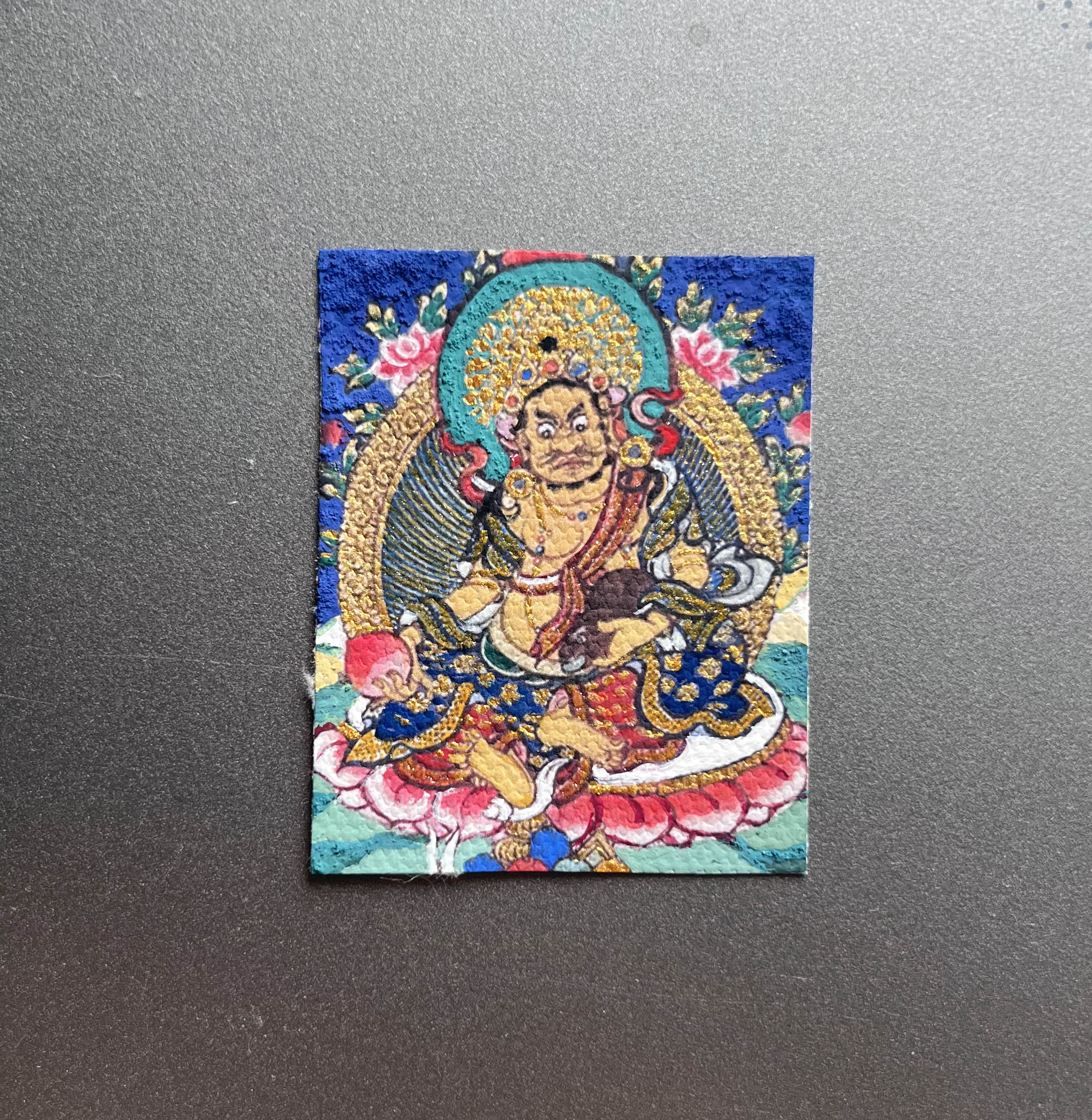 Auspicious Thangka Tibetan Artist Hand-painted Gawu Box Necklace Yellow Jambhala