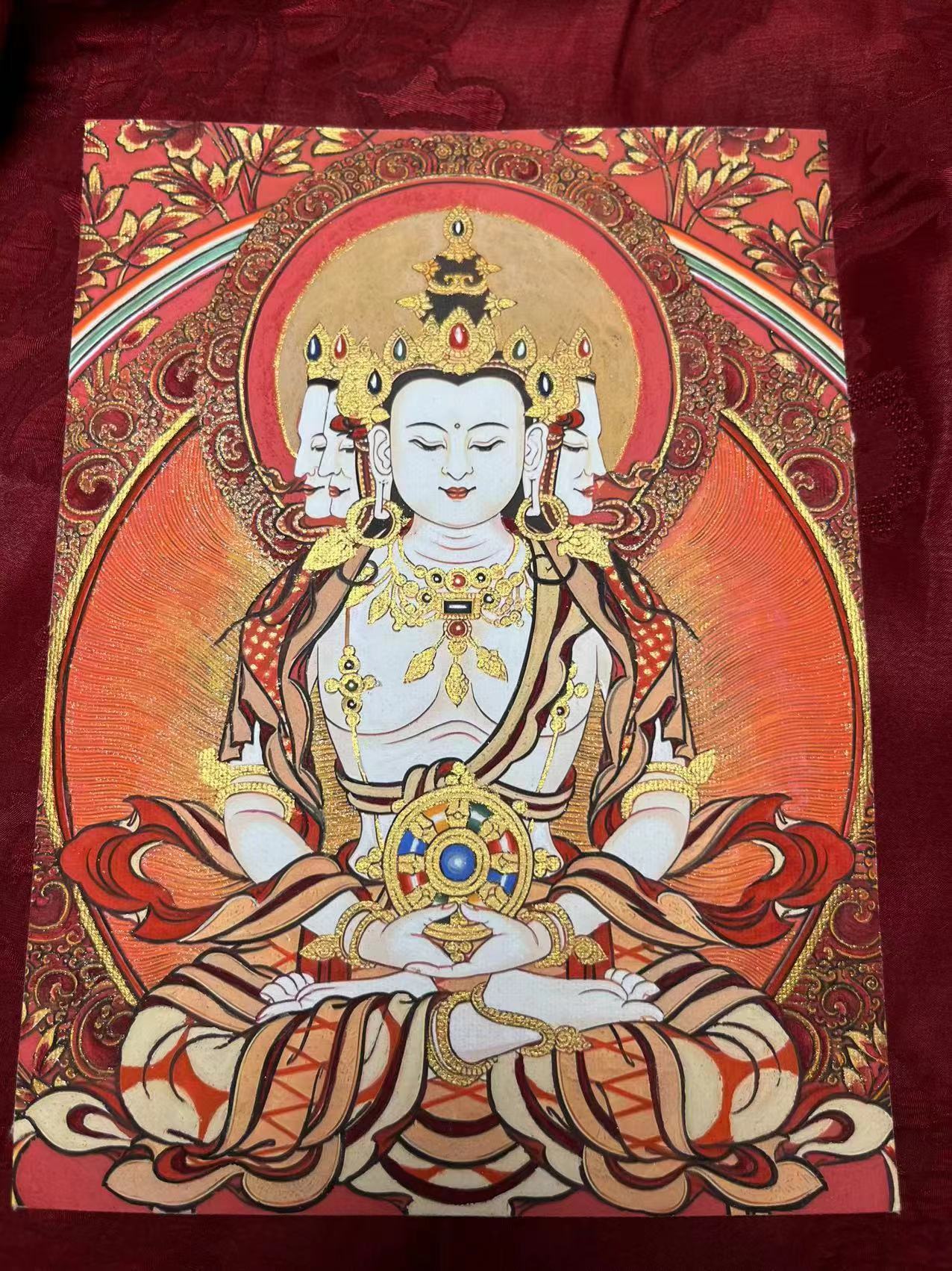Tibetan hand-painted Thangka of 'Dainichi Nyorai' 20X15cm