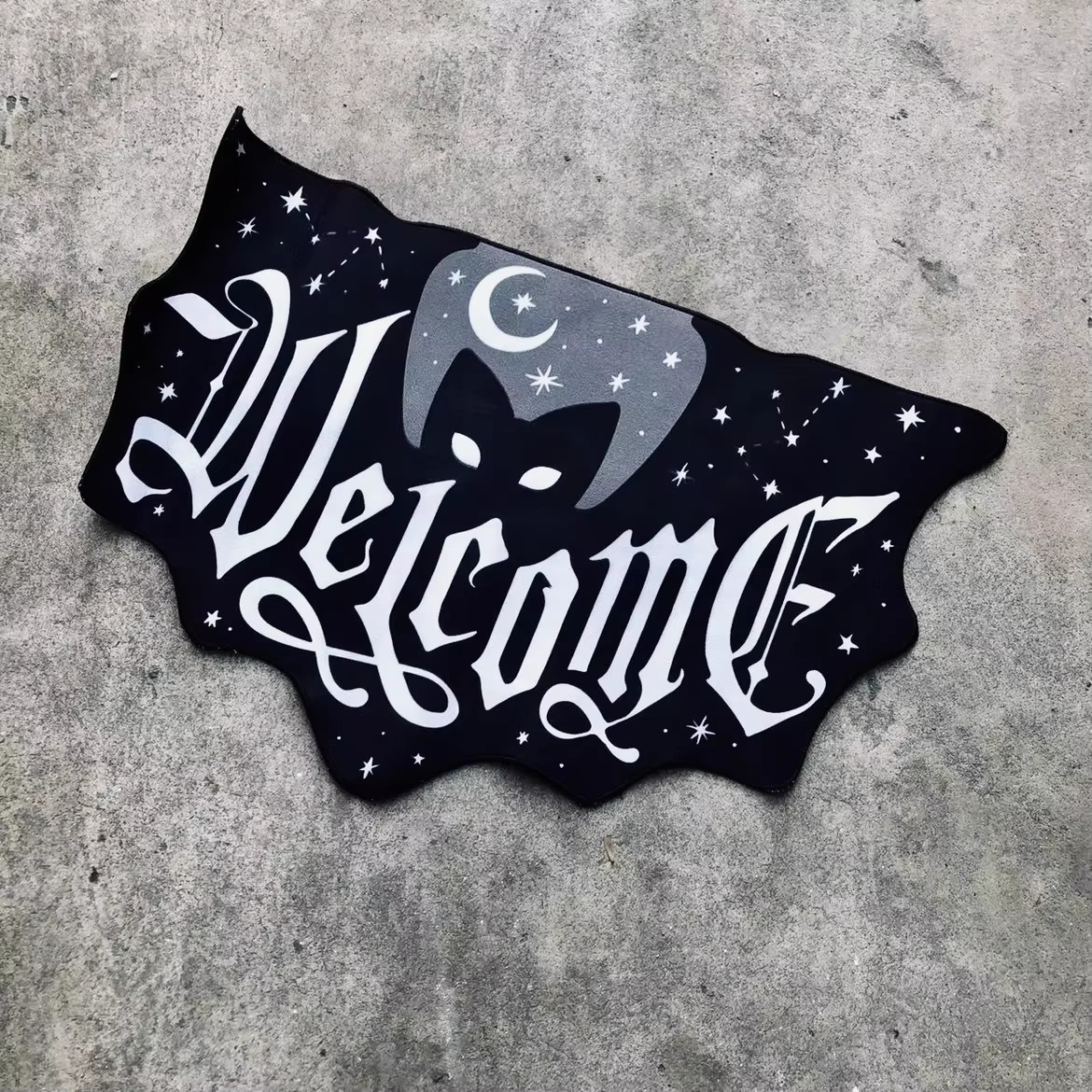 KILLSTAR Gothic Doormat Welcome Cat Bat Shaped Non Slip Rug Goth Homeware