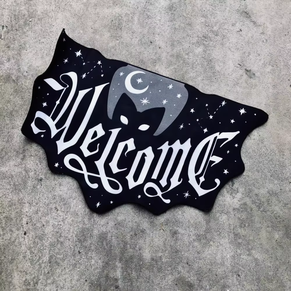 KILLSTAR Gothic Doormat Welcome Cat Bat Shaped Non Slip Rug Goth Homeware
