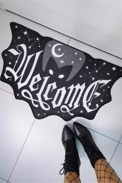 KILLSTAR Gothic Doormat Welcome Cat Bat Shaped Non Slip Rug Goth Homeware