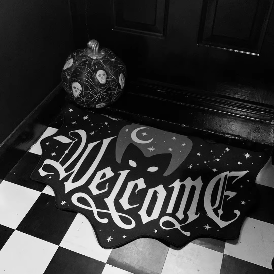 KILLSTAR Gothic Doormat Welcome Cat Bat Shaped Non Slip Rug Goth Homeware