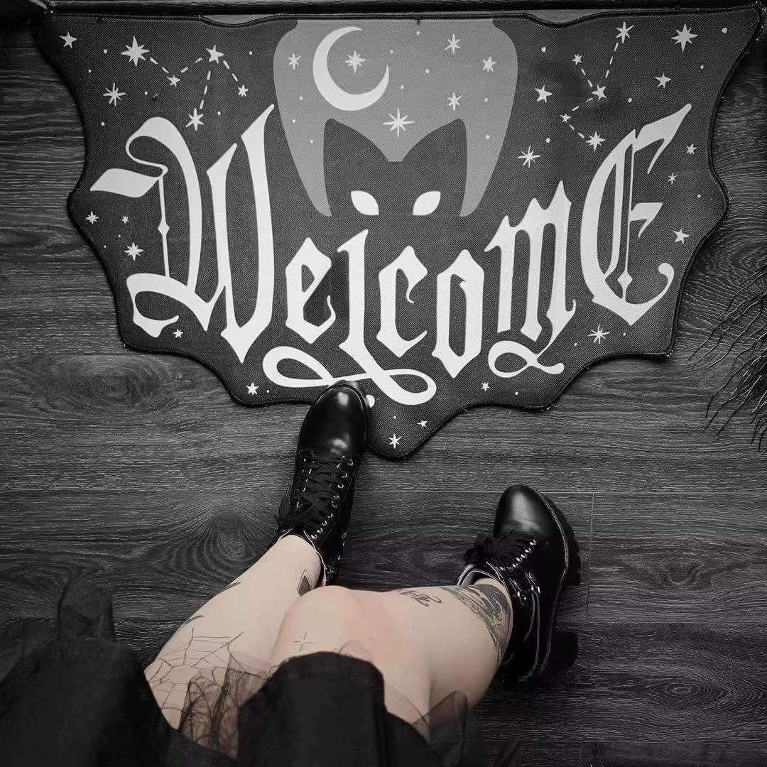 KILLSTAR Gothic Doormat Welcome Cat Bat Shaped Non Slip Rug Goth Homeware