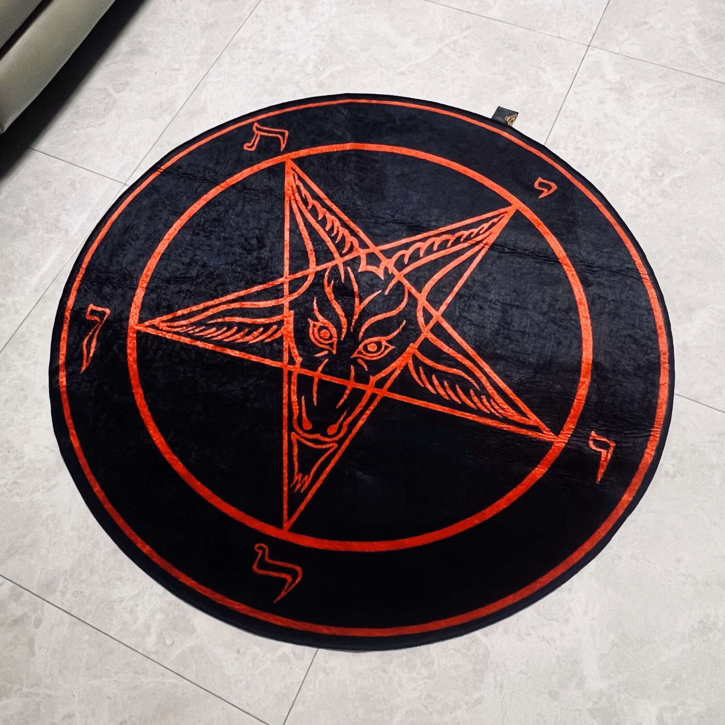 Gothic Baphomet Pentagram Round Rug – Occult Satanic Goat Head Floor Mat