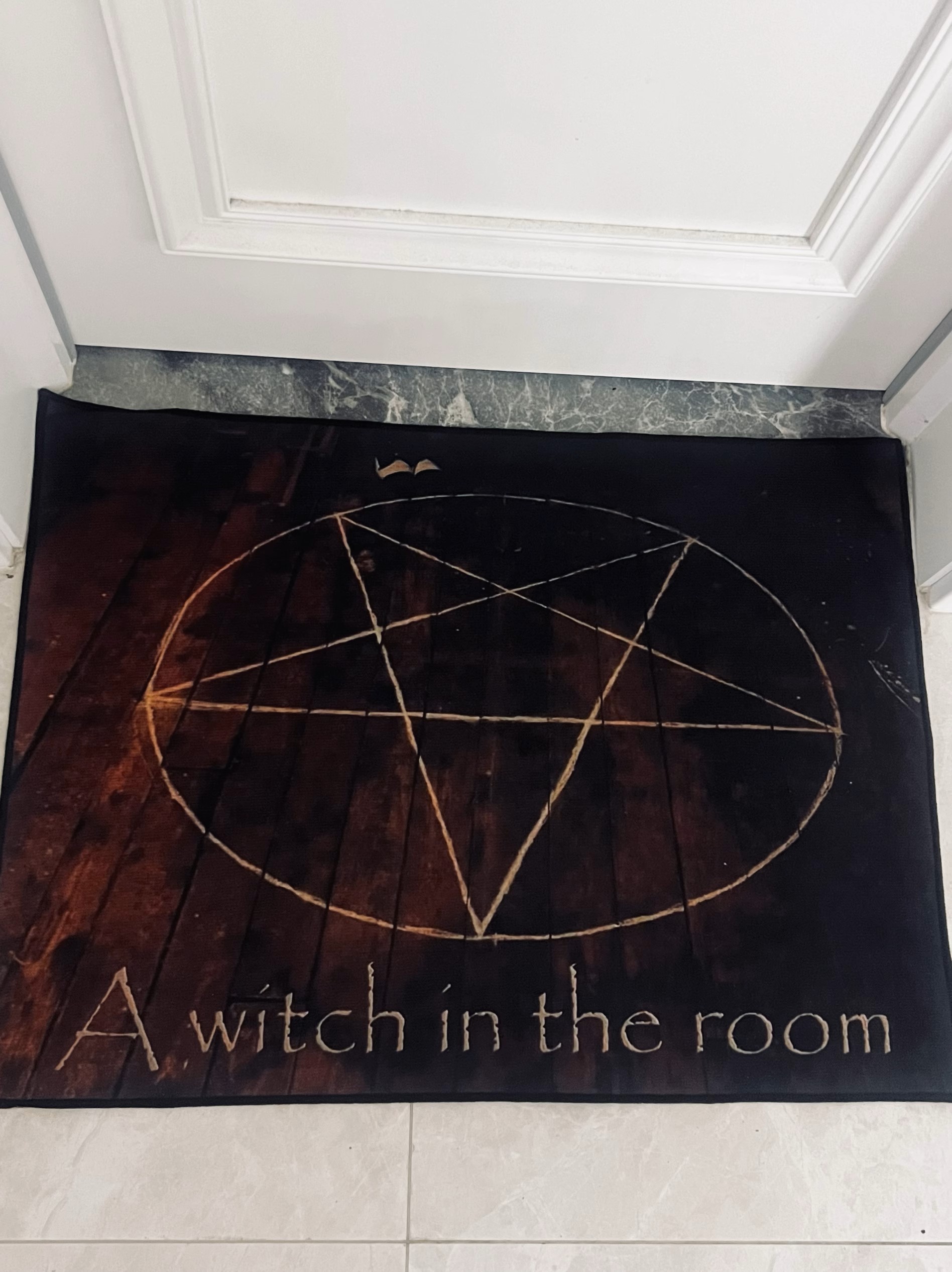 Gothic Witch Doormat – “A Witch in the Room” Pentagram Welcome Mat Rug