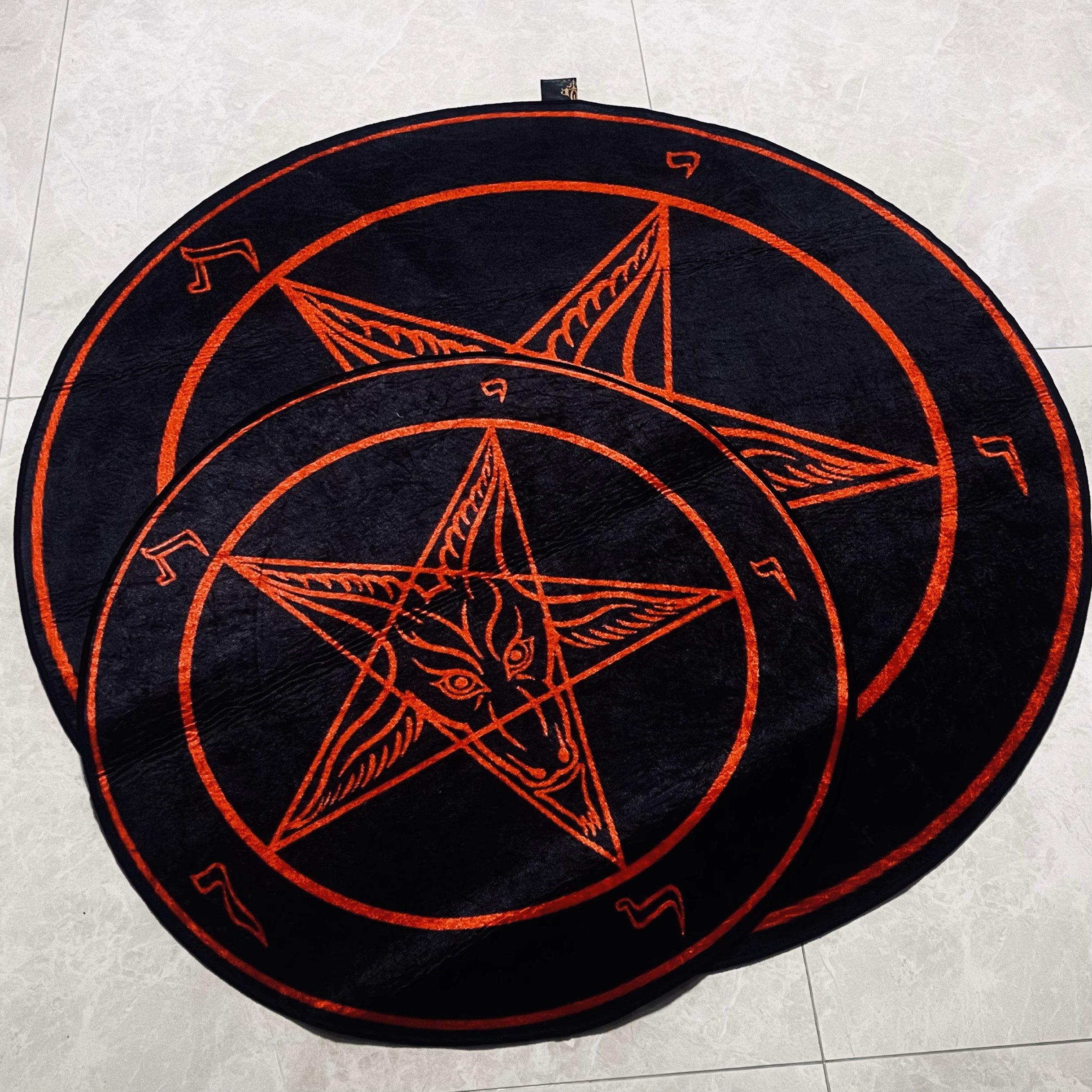 Gothic Baphomet Pentagram Round Rug – Occult Satanic Goat Head Floor Mat