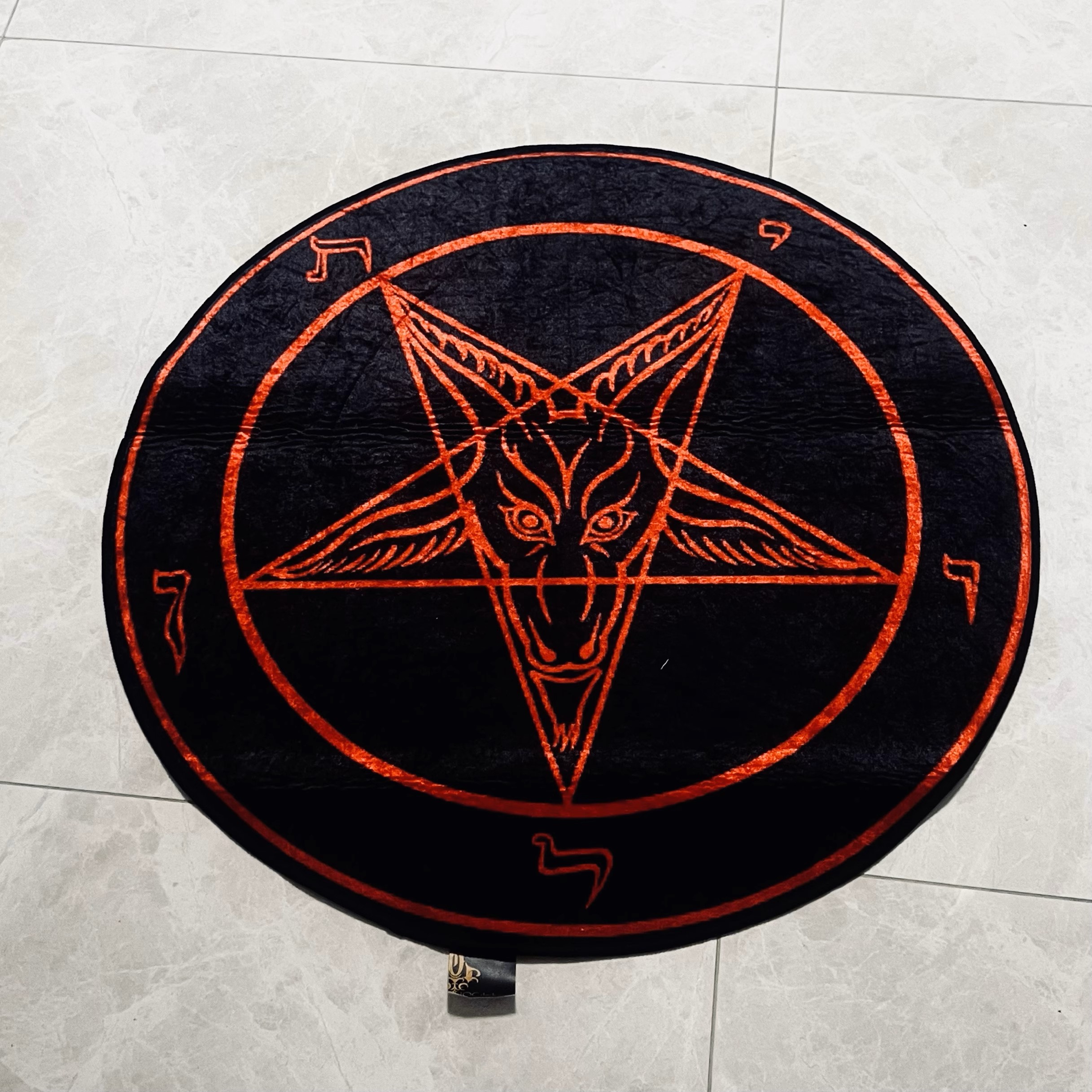 Gothic Baphomet Pentagram Round Rug – Occult Satanic Goat Head Floor Mat