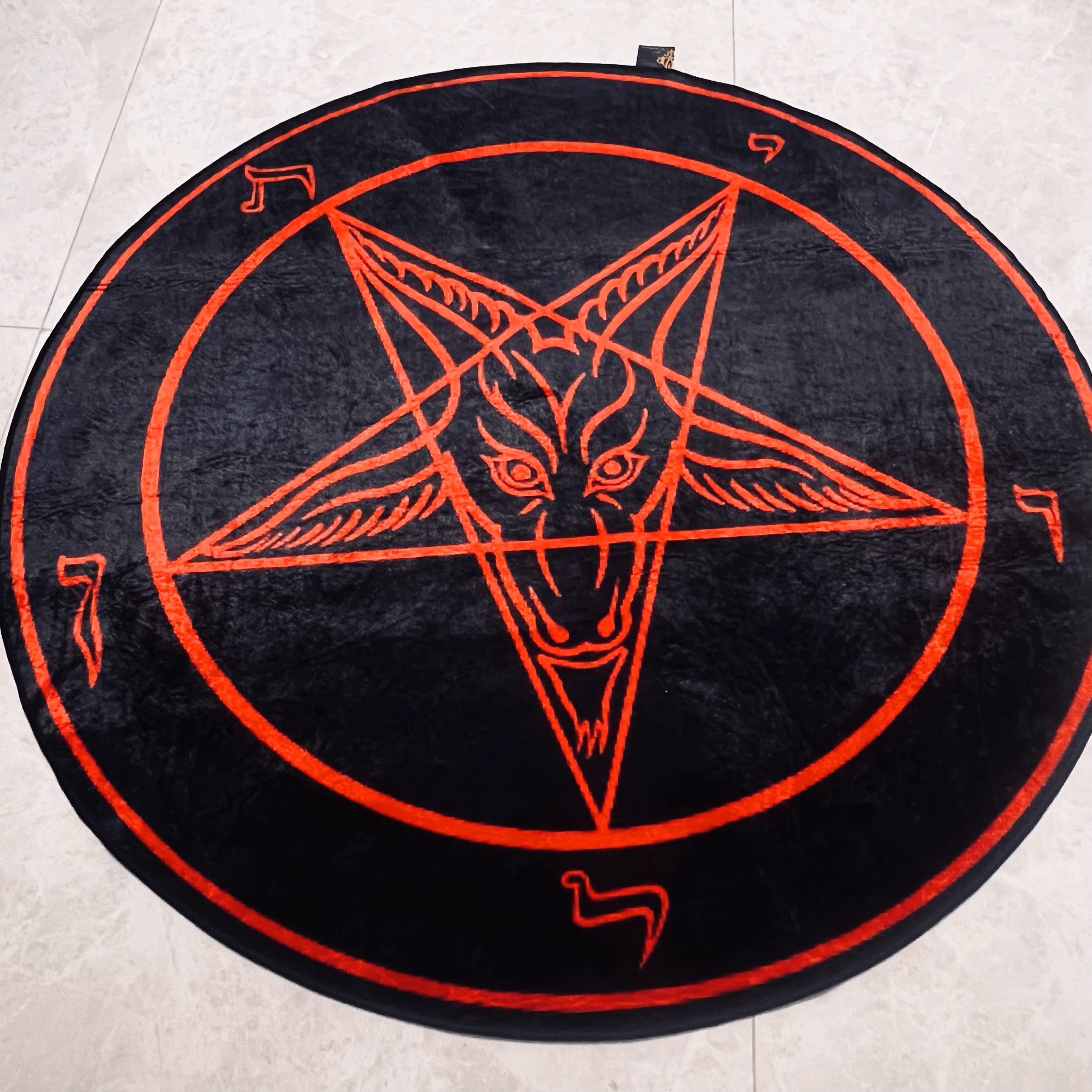 Gothic Baphomet Pentagram Round Rug – Occult Satanic Goat Head Floor Mat