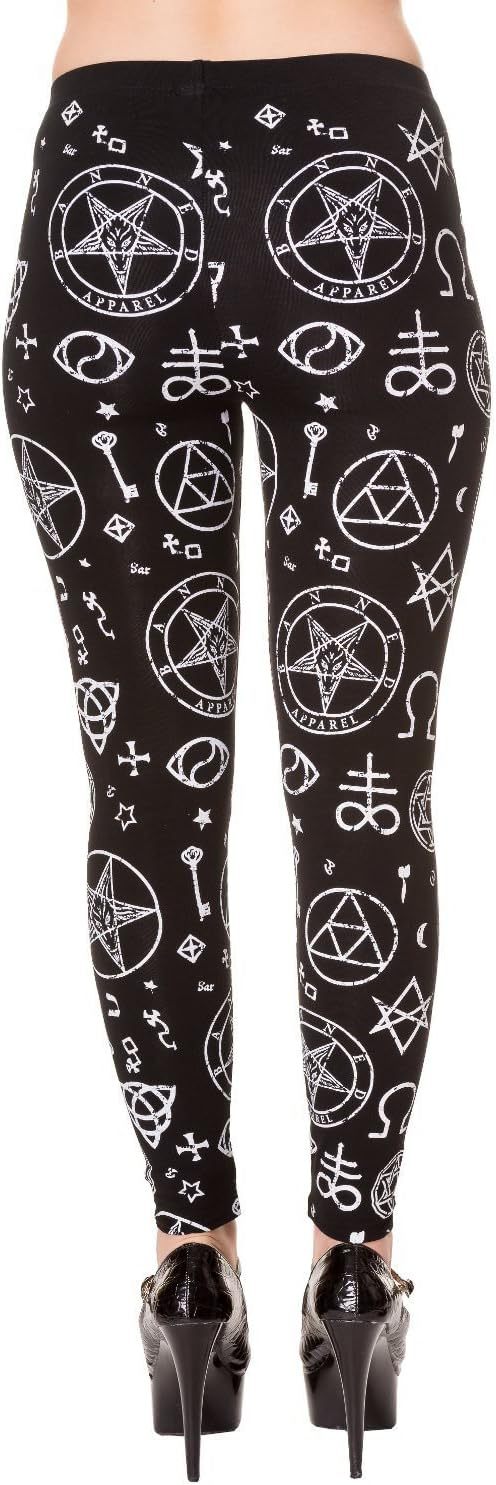 Gothic Baphomet Leggings – Occult Satanic Symbol Print Pants by Banned Apparel