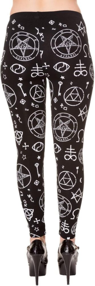 Gothic Baphomet Leggings – Occult Satanic Symbol Print Pants by Banned Apparel