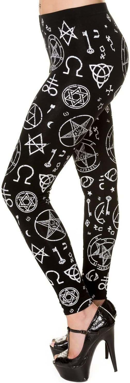 Gothic Baphomet Leggings – Occult Satanic Symbol Print Pants by Banned Apparel