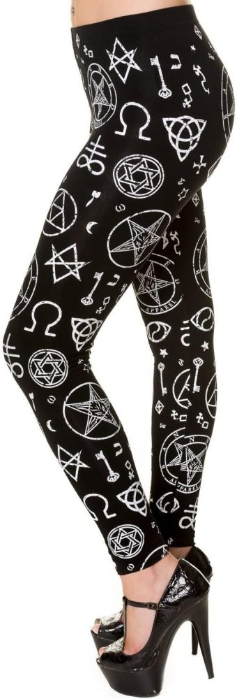 Gothic Baphomet Leggings – Occult Satanic Symbol Print Pants by Banned Apparel