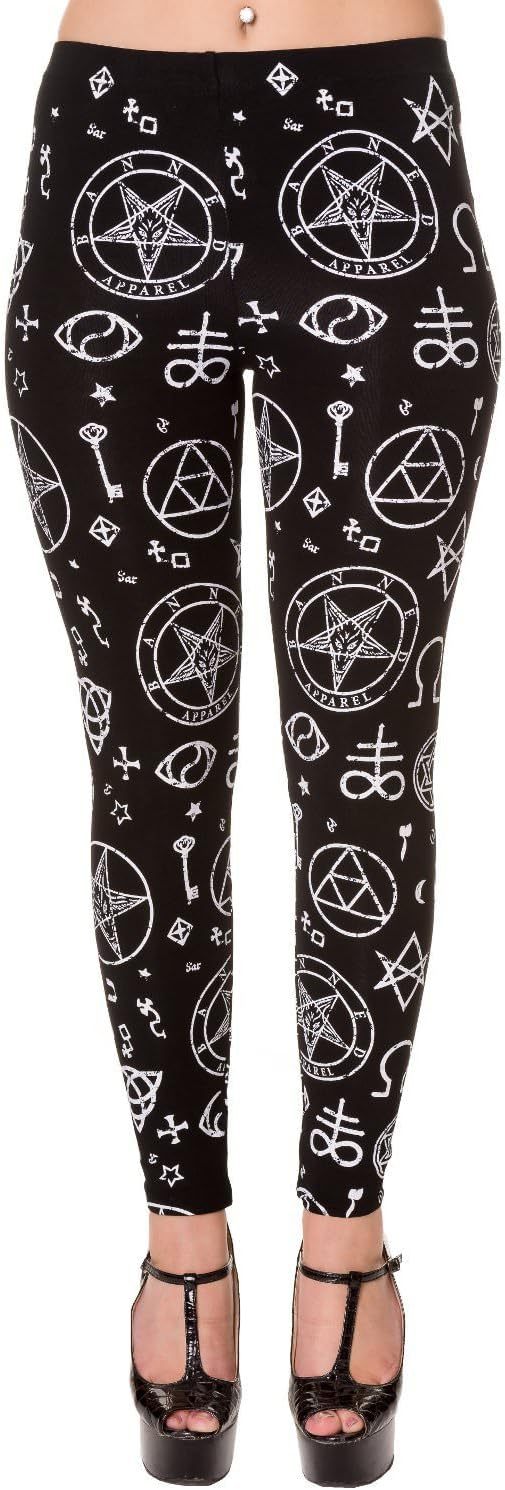 Gothic Baphomet Leggings – Occult Satanic Symbol Print Pants by Banned Apparel