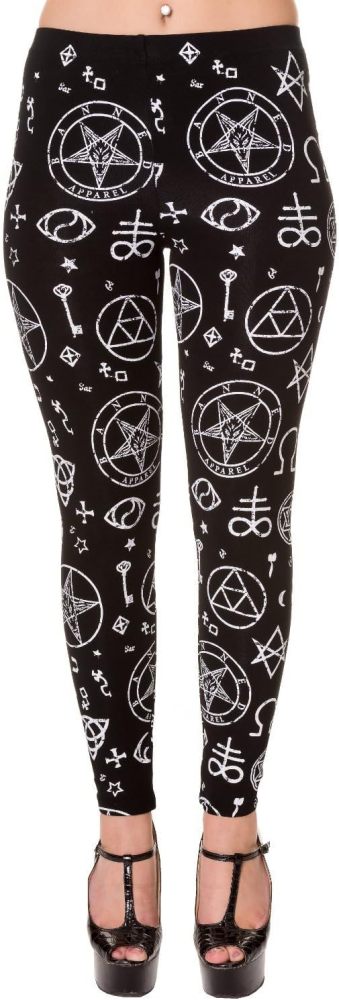 Gothic Baphomet Leggings – Occult Satanic Symbol Print Pants by Banned Apparel