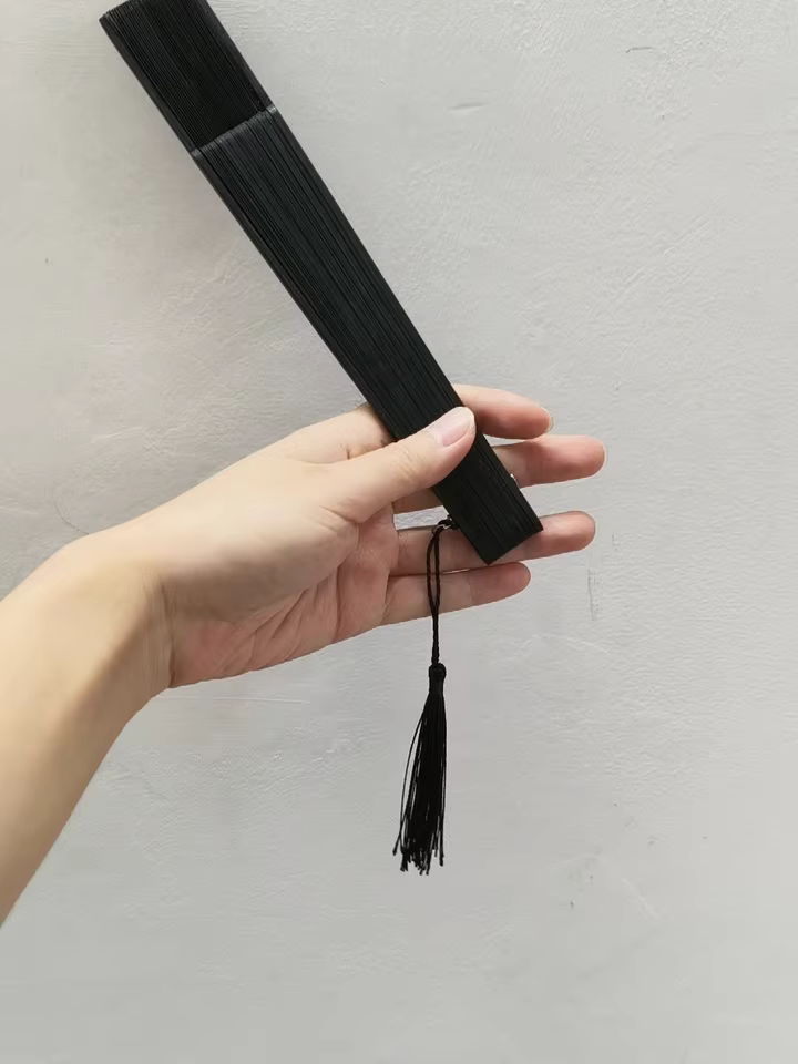 Gothic Black Folding Hand Fan – Dark Aesthetic Fan with Tassel for Cosplay or Summer