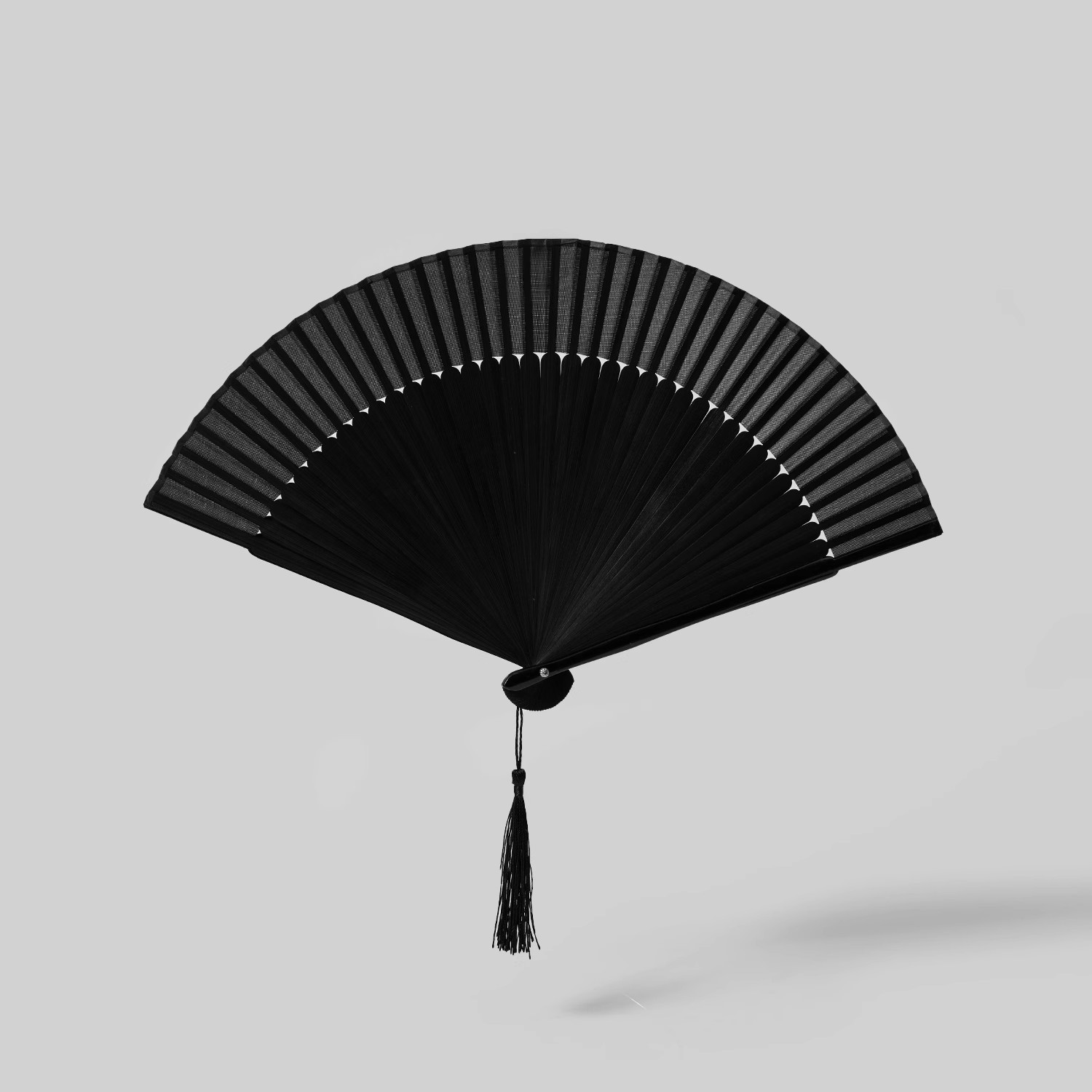 Gothic Black Folding Hand Fan – Dark Aesthetic Fan with Tassel for Cosplay or Summer