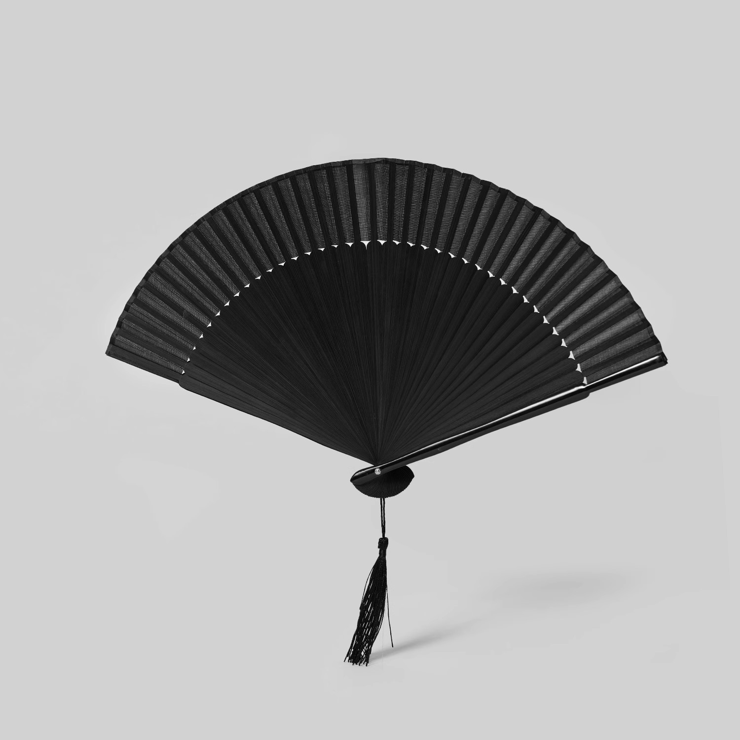 Gothic Black Folding Hand Fan – Dark Aesthetic Fan with Tassel for Cosplay or Summer