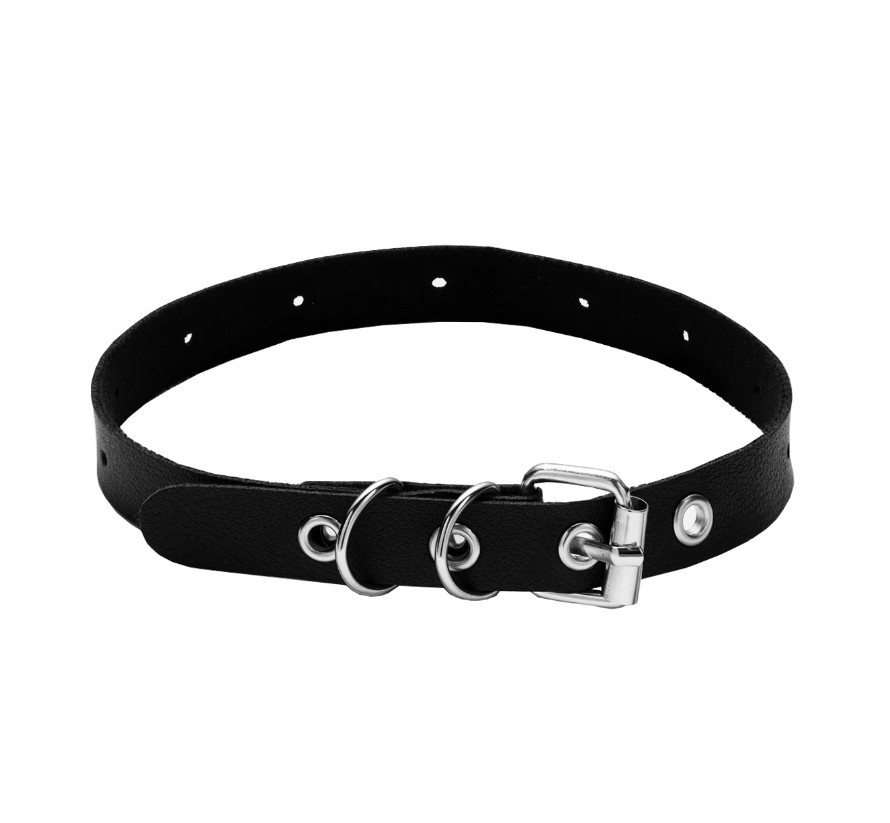 Gothic PU Leather D-Ring Choker – Punk Style Adjustable Collar Necklace