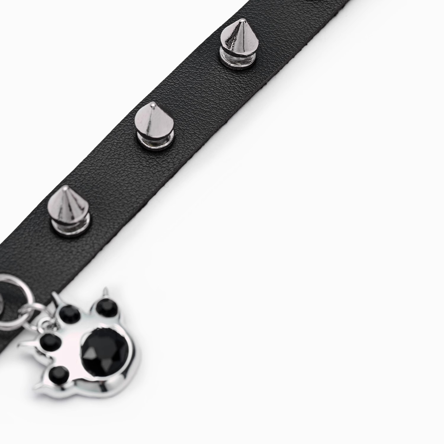 Gothic PU Leather Spike Choker with Cat Paw Charm – Punk Alt Collar Necklace