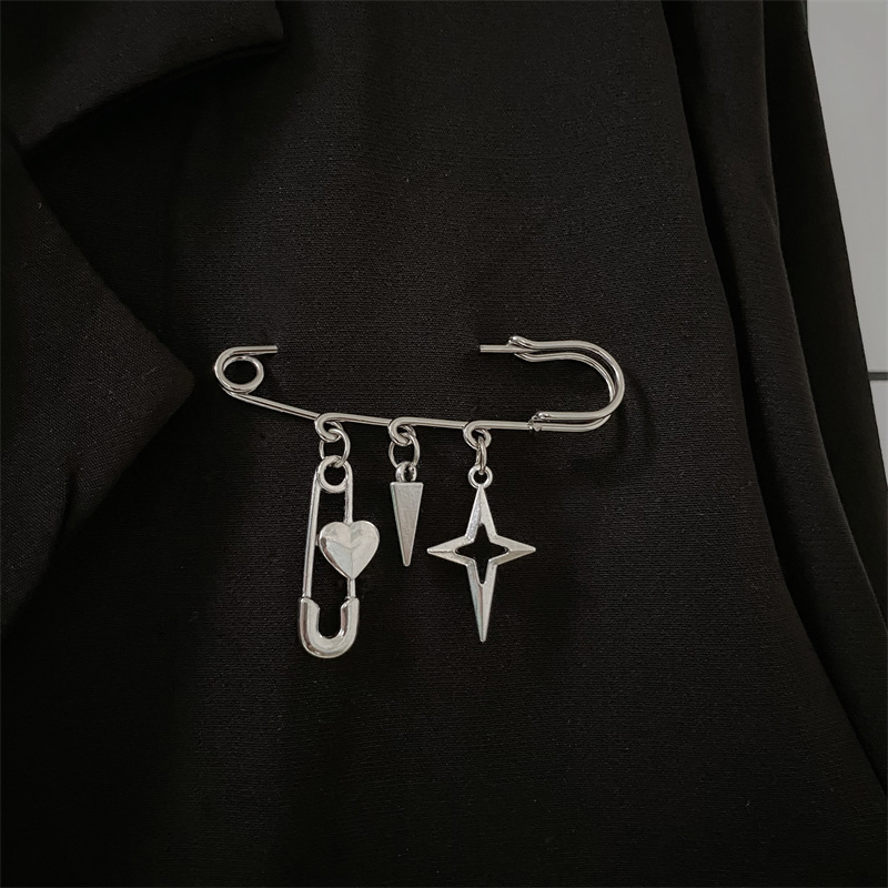 Y2K Safety Pin Brooch Set – Punk Gothic Subculture Pins with Charms & Chains
