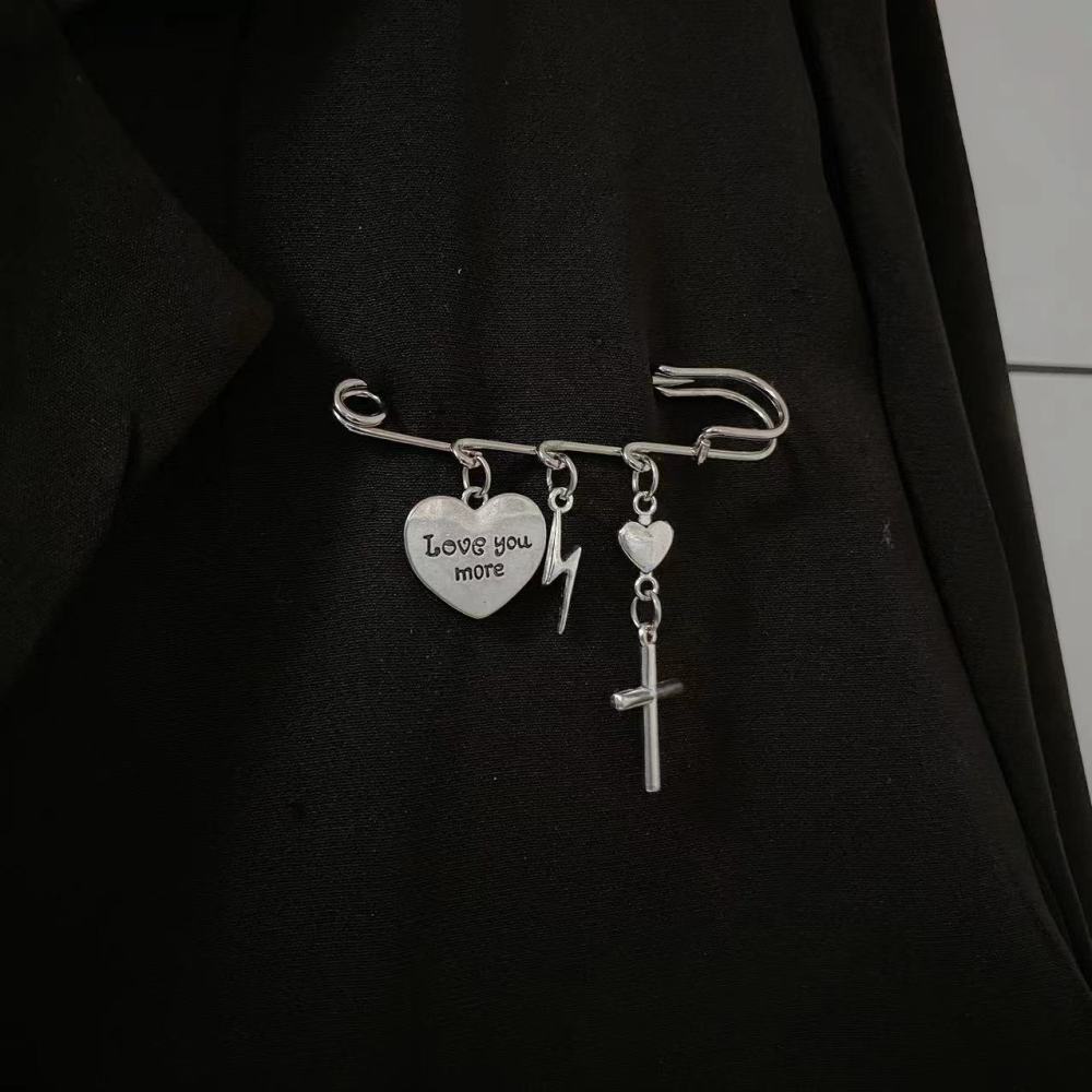 Y2K Safety Pin Brooch Set – Punk Gothic Subculture Pins with Charms & Chains