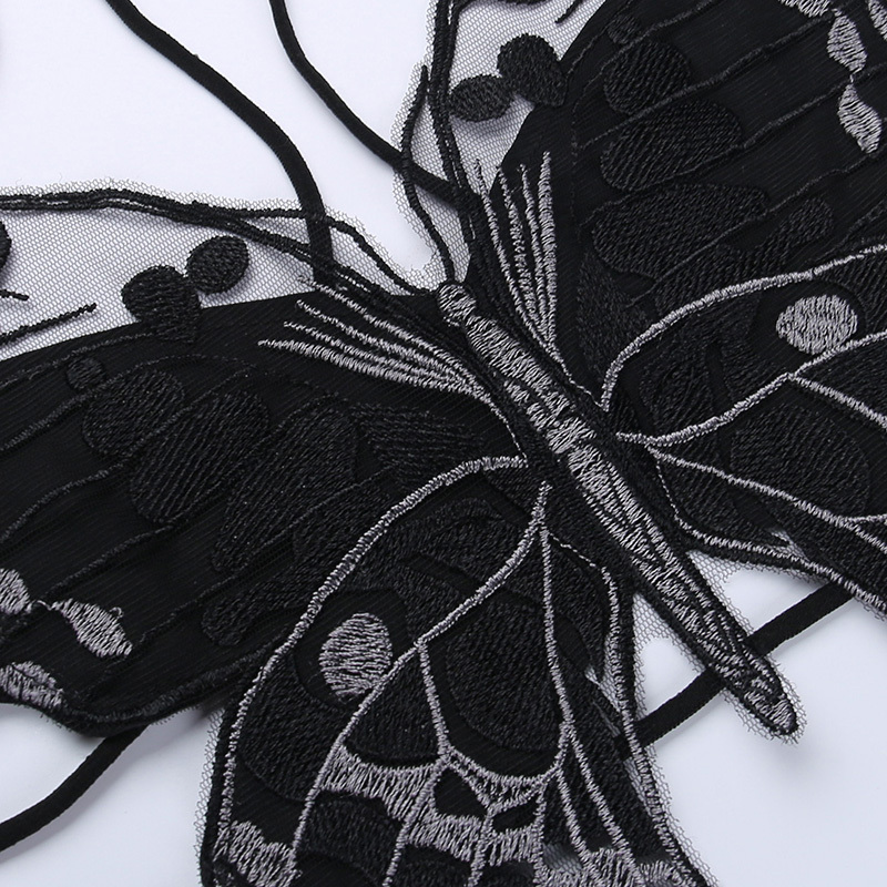 othic Butterfly Embroidered Crop Top – Strappy Backless Camisole
