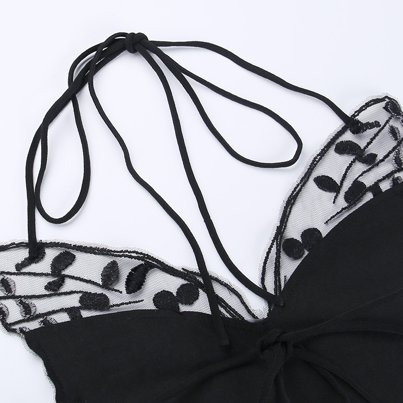 othic Butterfly Embroidered Crop Top – Strappy Backless Camisole