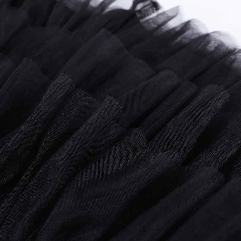 Gothic Punk Layered Tulle Mini Skirt with Studded Straps and Double Buckle Waist – Dark Aesthetic Black Ruffle Skirt for Women, Harajuku Emo Y2K Style
