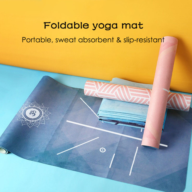 Custom printing sweat absorbent dry|wet anti-slip soft suede TPE Foldable Yoga Mat