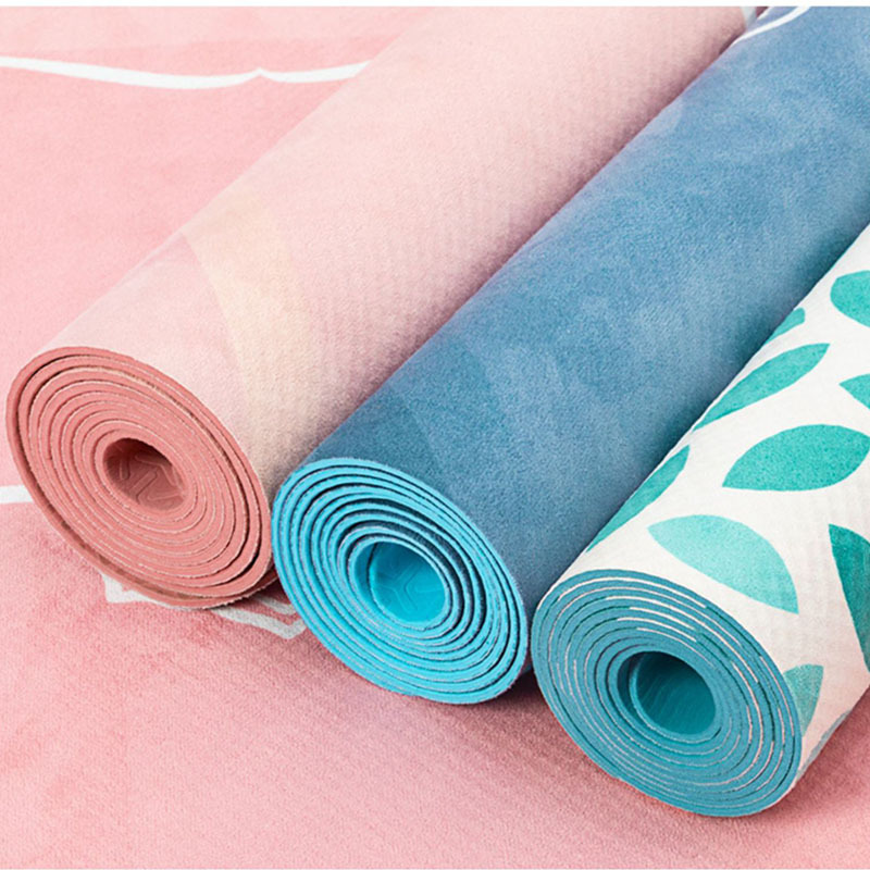 Custom printing sweat absorbent dry|wet anti-slip soft suede TPE Foldable Yoga Mat