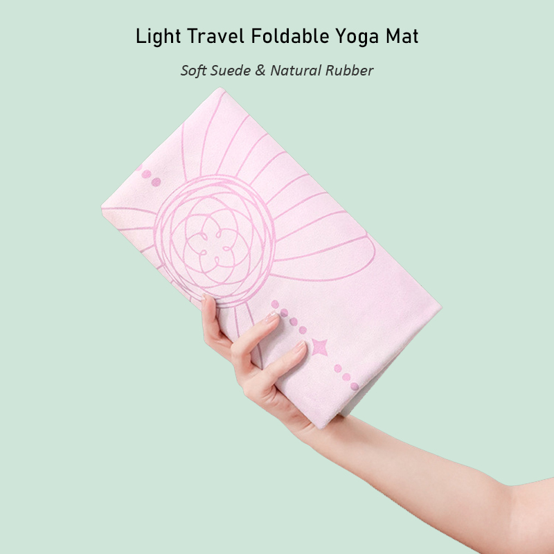 Printed foldable ultra thin suede natural rubber yoga mat light weight travel yoga mat towel